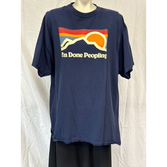 Dom Mens Navy Blue I'm Done Peopling Casual T-Shirt Size 2XL Short Sleeve - Picture 1 of 8